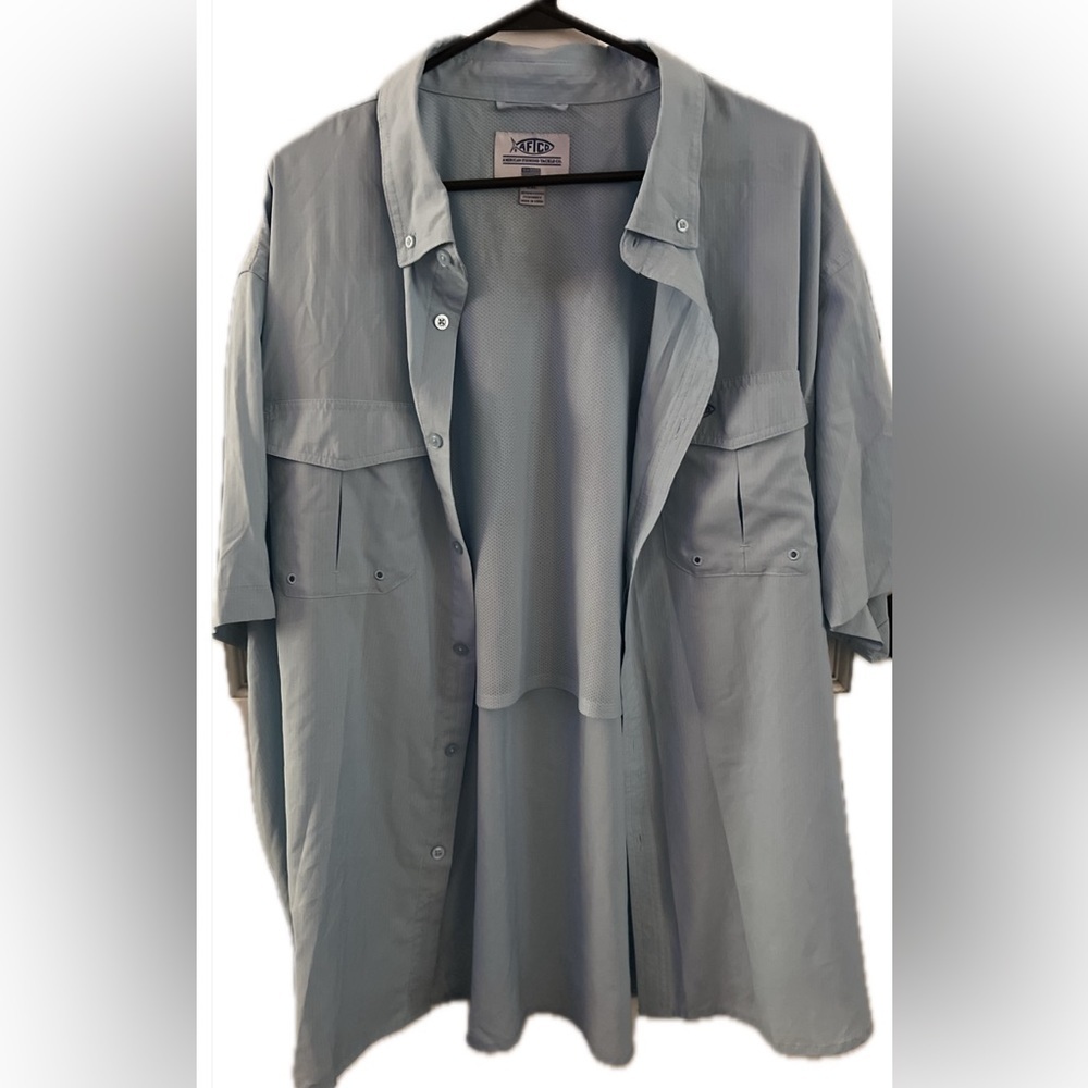 AFTCO Blue Vented Button Down Fishing Shirt, Size 2X